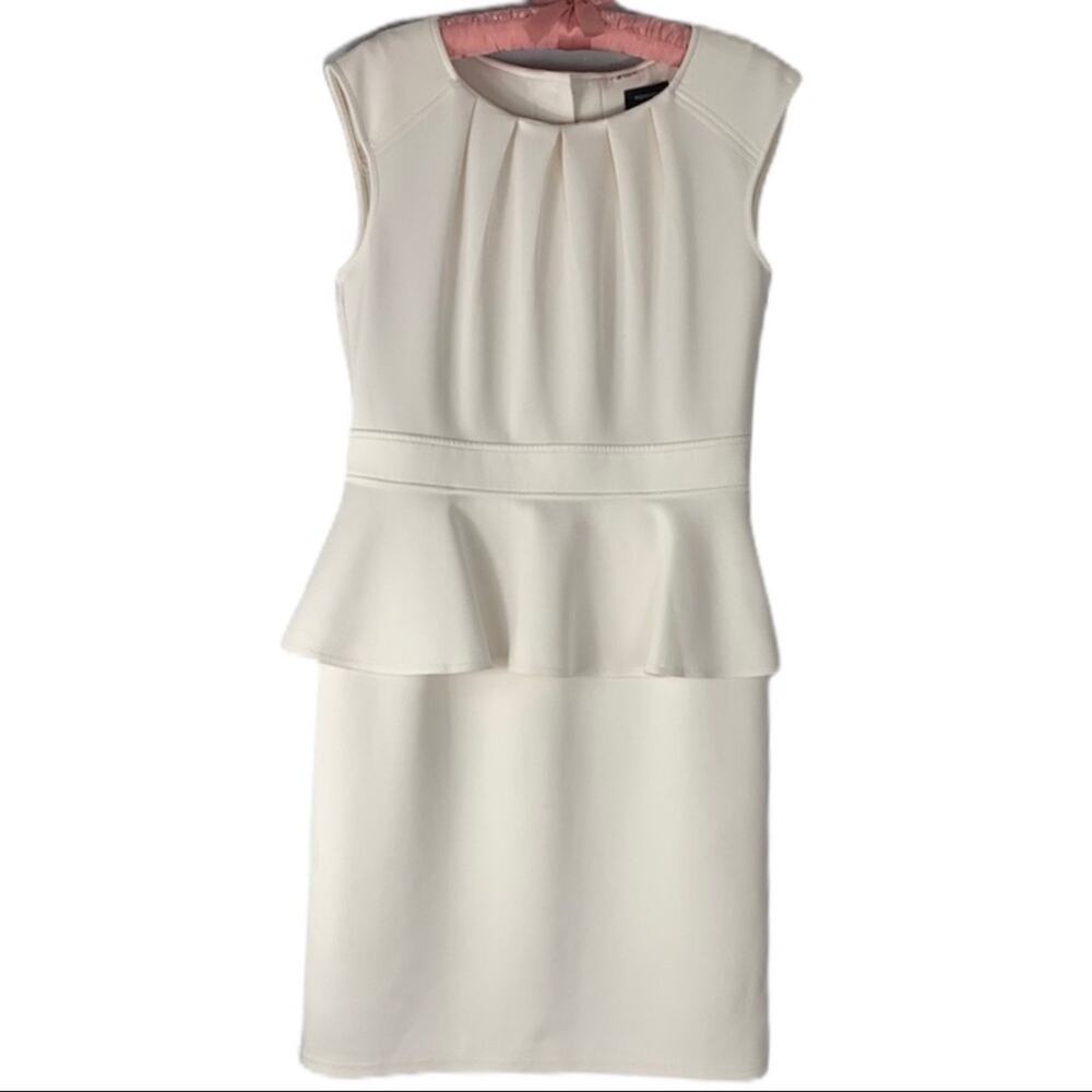 Spense White Peplum Gathered Neckline Sleeveless Dress size 10